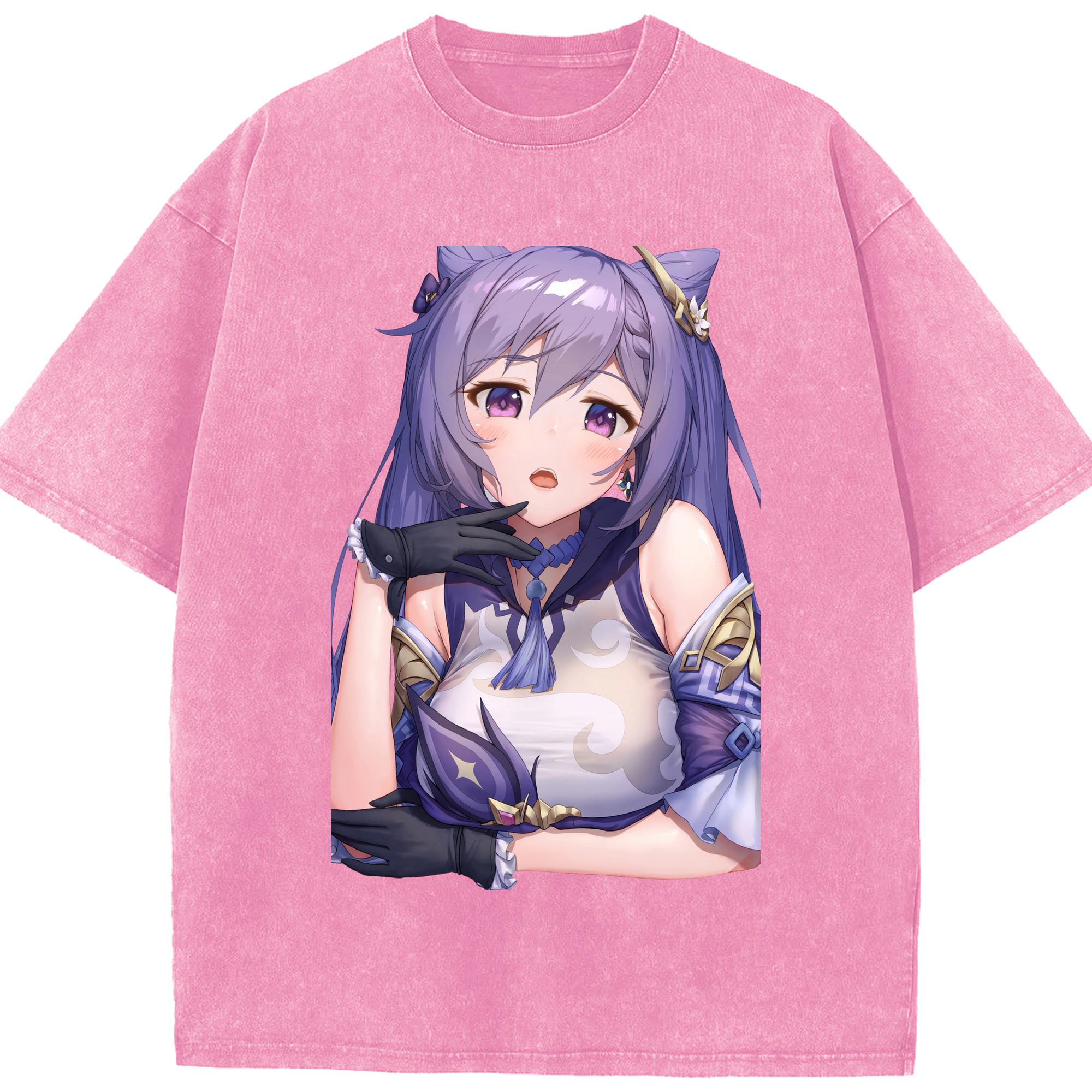 げんし神 刻晴 こくせい genshin Kokusei 綿100% ヴィンテージ風 半袖Tシャツ（フロントプリント）